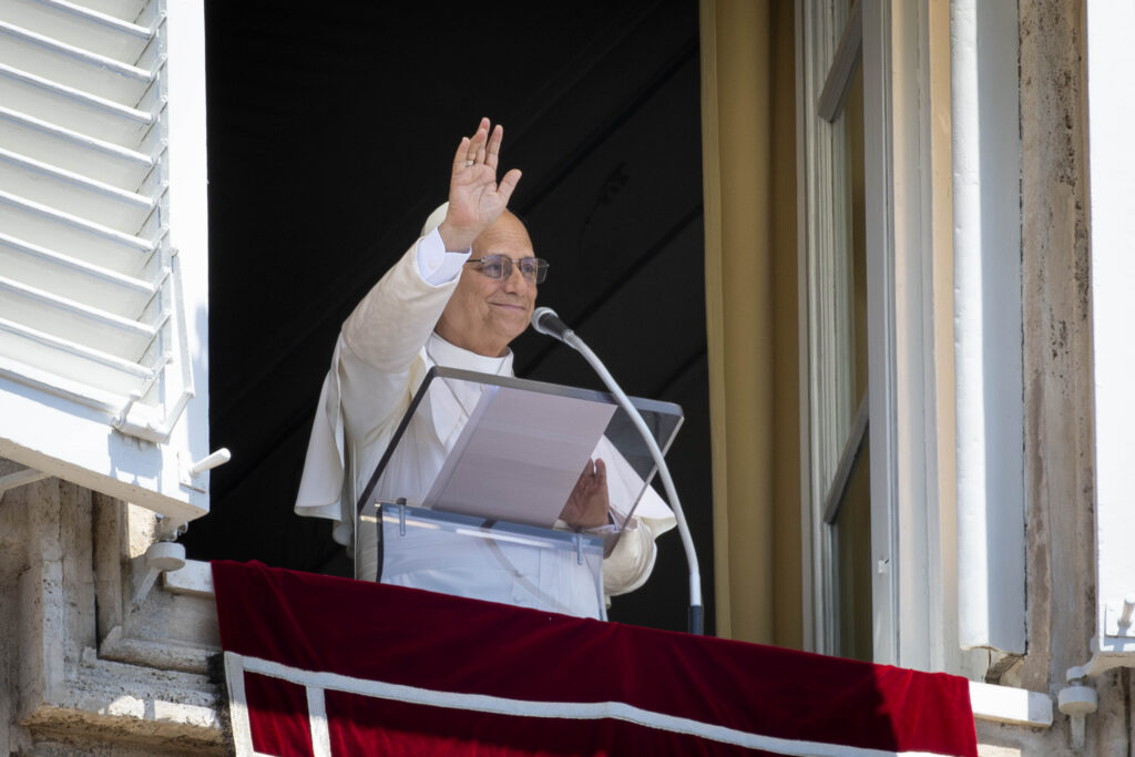 Pope Leo XIV greets pilgrims gathered in St. Peter's Square at the Vatican for recitation of the Angelus on June 21, 2026. | Credit: Vatican Media