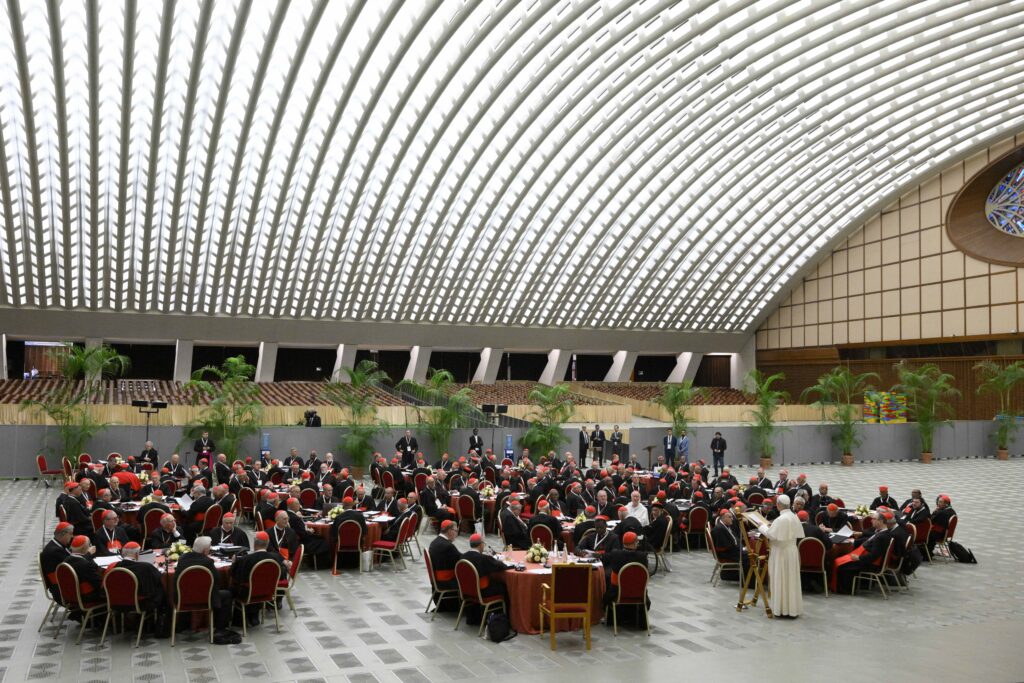 A gathering of 178 cardinals take part in working groups during an extraordinary consistory held in the Vatican's Paul VI Hall on June 26, 2026. | Credit: Vatican Media