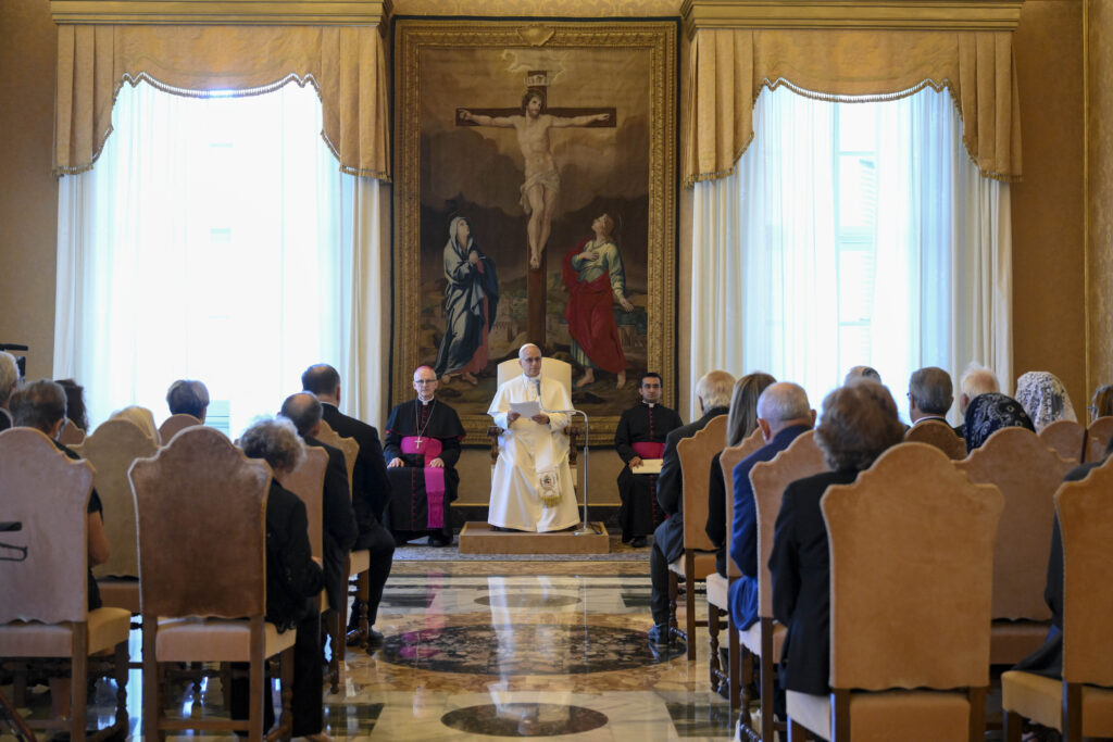 Pope Leo XIV meets a delegation of the Hebrew University of Jerusalem in the Consistory Hall of the Apostolic Palace at the Vatican on June 18, 2026. | Credit: Vatican Media