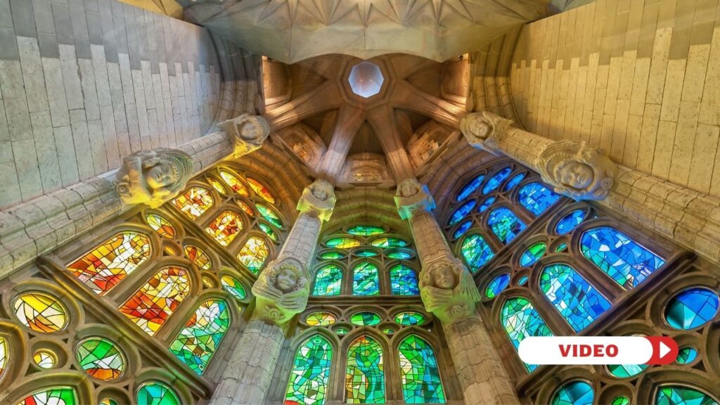 Interior of Sagrada Familia. Design made in Canva by Jacob Stein.
