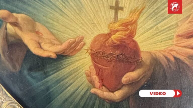 The Sacred Heart of Jesus, oil painting by the Italian artist Pompeo Batoni, painted in 1767, housed in the Eucharistic Chapel in the Church of the Gesù, Rome. Credit: Jacob Stein | Cruxstationalis