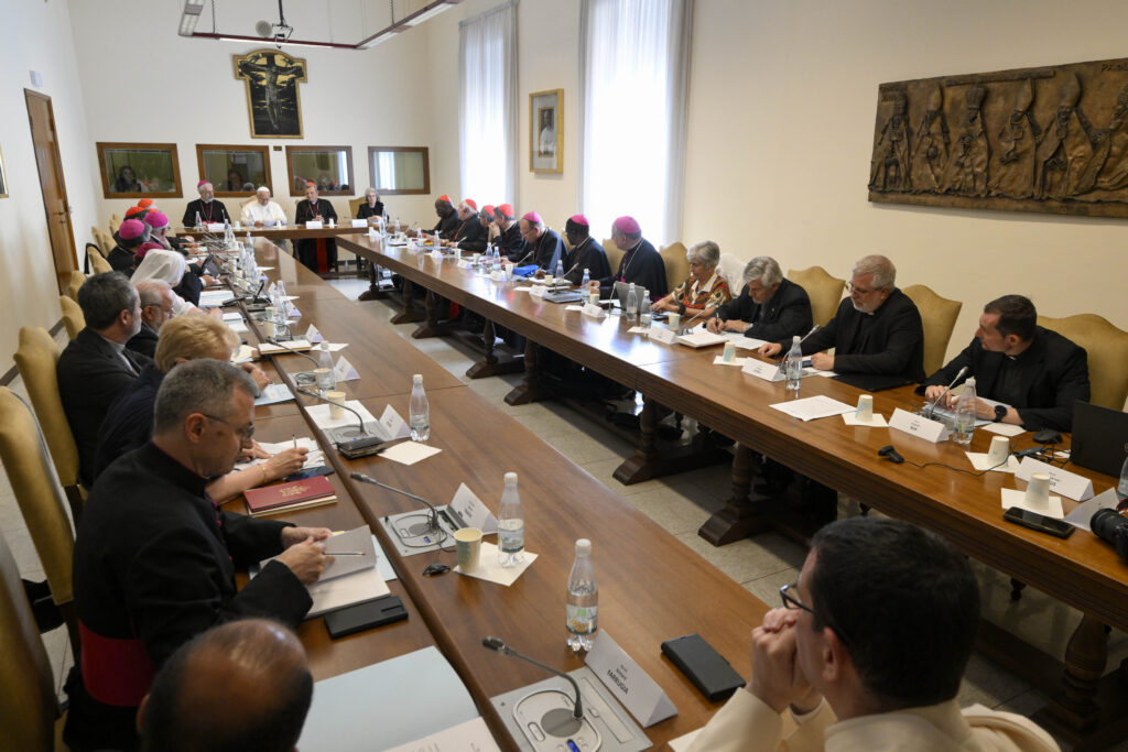 Pope Leo XIV meets with the synod's 16th ordinary council at its offices near the Vatican on Thursday, June 26, 2025. | Credit: Vatican Media