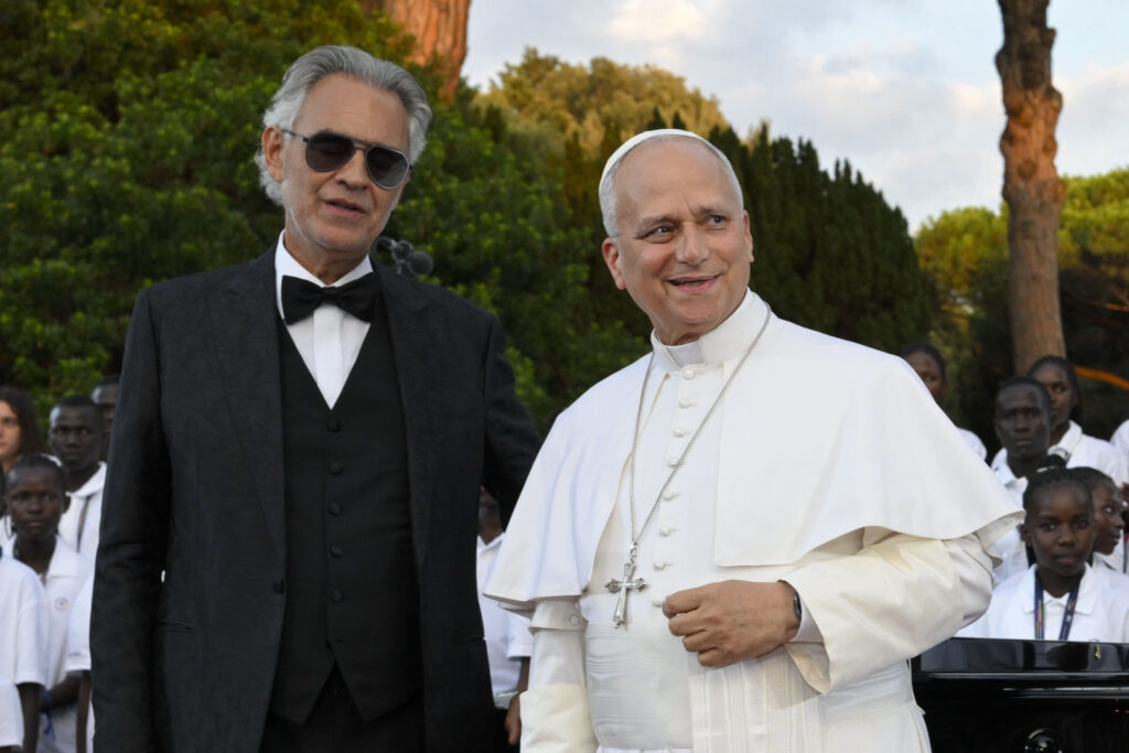 Pope Leo XIV with renowned Italian tenor Andrea Bocelli at Castel Gandolfo on July 29, 2026. | Credit: Vatican Media