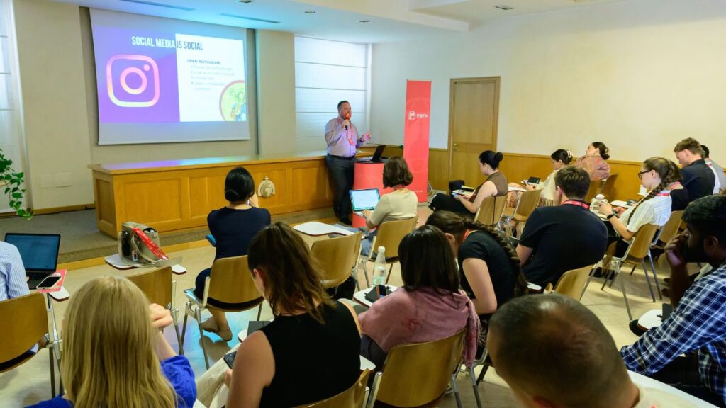 Jacob Stein, founder of social media apostolate Crux Stationalis and a digital media analyst for EWTN News, gives a lesson on social media to the EWTN Summer Academy in Rome on June 23, 2026. | Credit: Lemmy Ogbonnaya Ijioma/EWTN Summer Academy