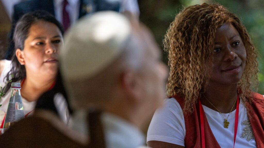 Pope Leo XIV and guests sit for lunch at Castel Gandolfo outside of Rome, July 11, 2026. The event was the second lunch the pope has hosted with those facing poverty since the beginning of his pontificate. | Credit: Daniel Ibáñez/EWTN News