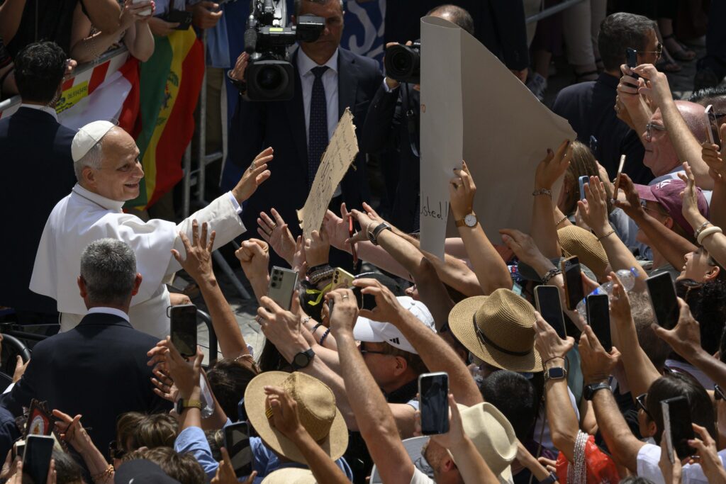 Pope Leo XIV greets pilgrims gathered at Castel Gandolfo for the recitation of the Angelus on July 26, 2026. | Credit: Vatican News