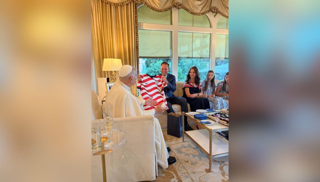 Pope Leo XIV with U.S. Ambassador Brian Burch and his family at the ambassador’s residence in Rome on July 4, 2026. | Credit: U.S. Embassy to the Holy See