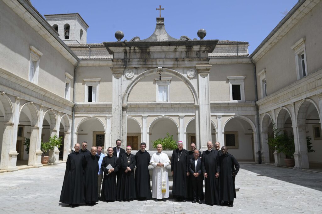 Pope Leo XIV with members of the Benedictine community at the Abbey of Montecassino on July 20, 2026. | Credit: Vatican Media