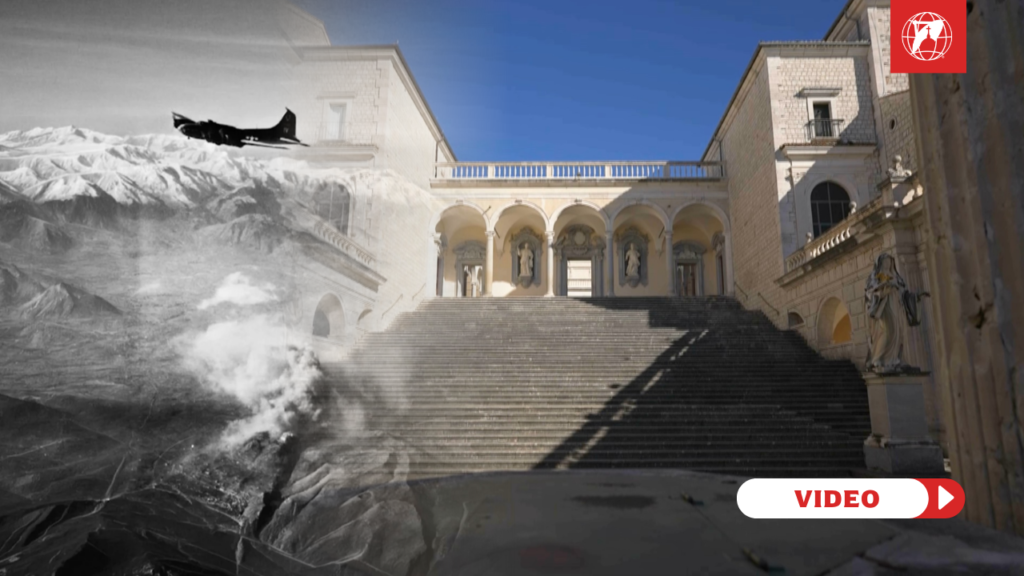 Historic footage and the Abbey of Montecassino. Credit: EWTN Vatican
