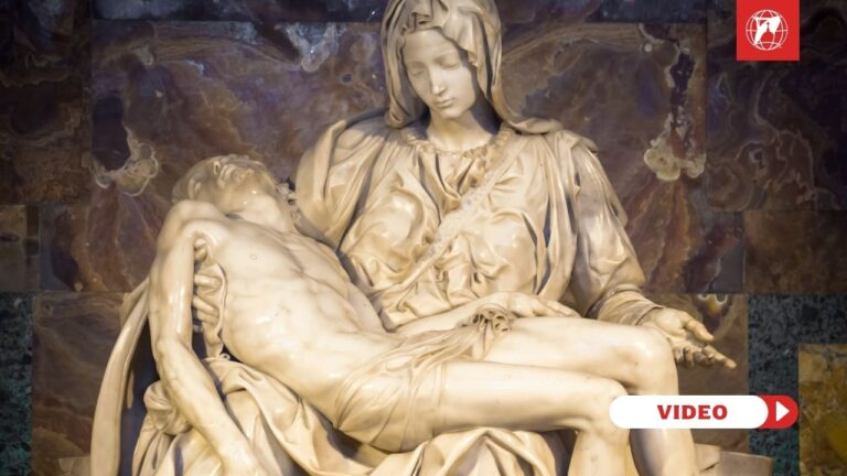 Michelangelo's Pieta in St. Peter's Basilica. Graphic created in Canva by Jacob Stein.