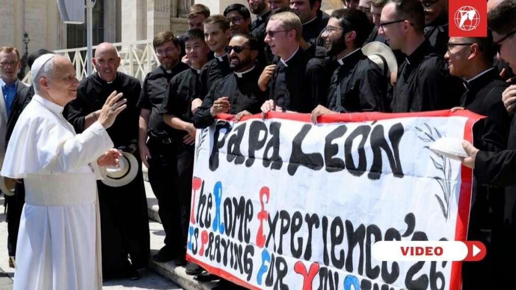 Pope Leo meets the Rome Experience program at a Wednesday General Audience. Credit: Vatican Media