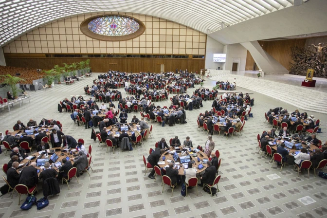 Participants of the Synod on Synodality in the Paul VI Audience Hall. | Credit: Daniel Ibáñez/EWTN News