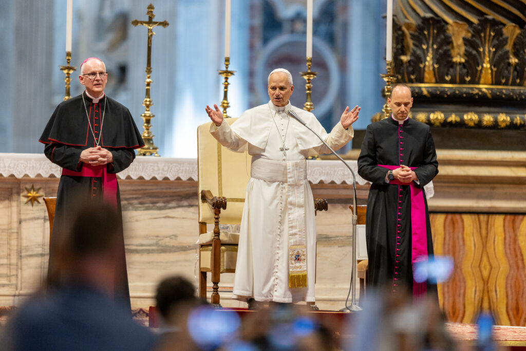 Pope Leo XIV resumed his general audiences on Wednesday, Aug. 5, 2026, in St. Peter’s Basilica. | Credit: Daniel Ibañez/EWTN News