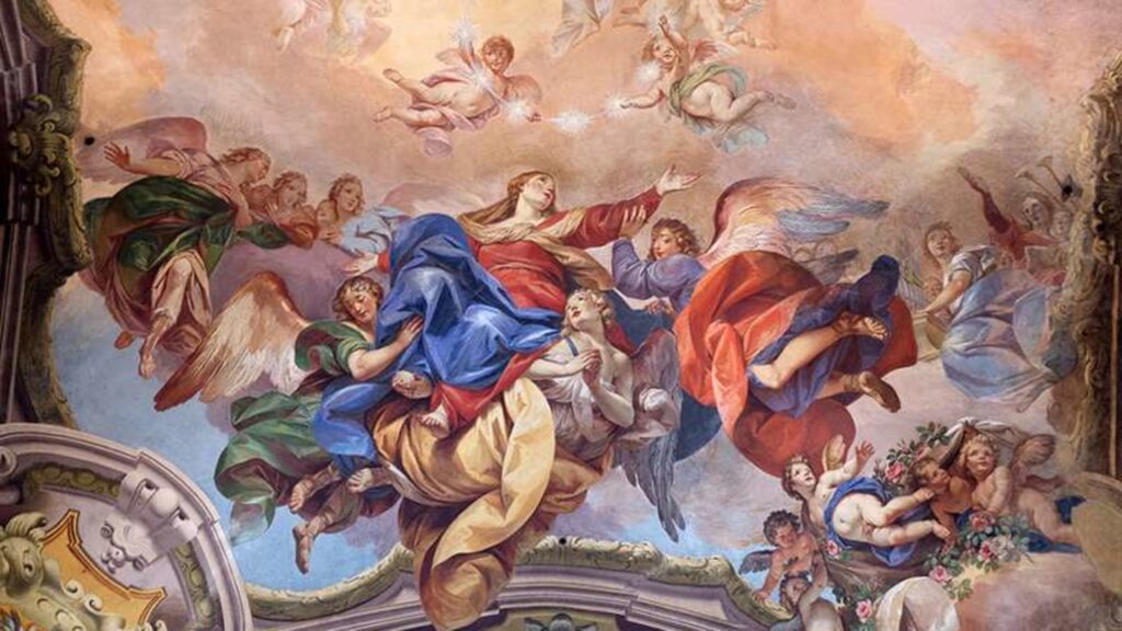 Assumption of the Virgin Mary fresco painting in San Petronio Basilica in Bologna, Italy. | Credit: Zvonimir Atletic/Shutterstock