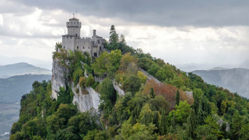 San Marino’s Guaita tower, also known as the Rocca, is one of three towered peaks overlooking the city of San Marino, the capital of San Marino. | Credit: princeztl/Shutterstock