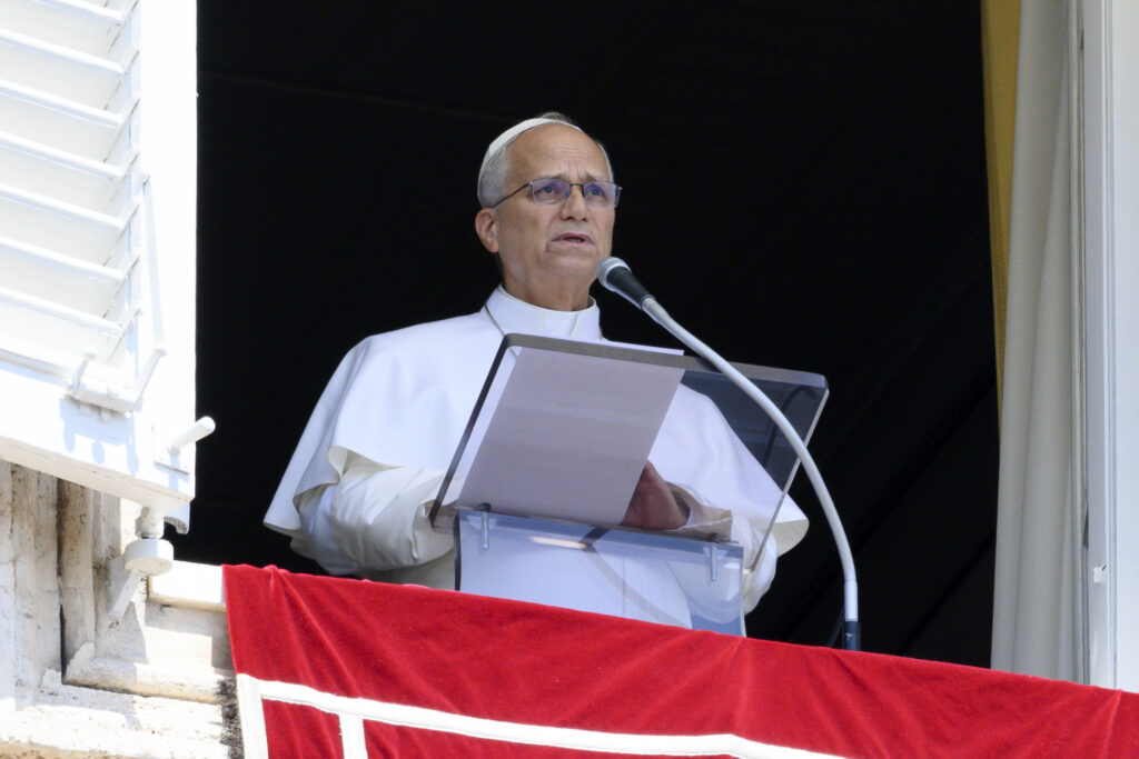 Pope Leo XIV addresses pilgrims gathered in St. Peter’s Square at the Vatican for the recitation of the Angelus on Aug. 9, 2026. | Credit: Vatican Media