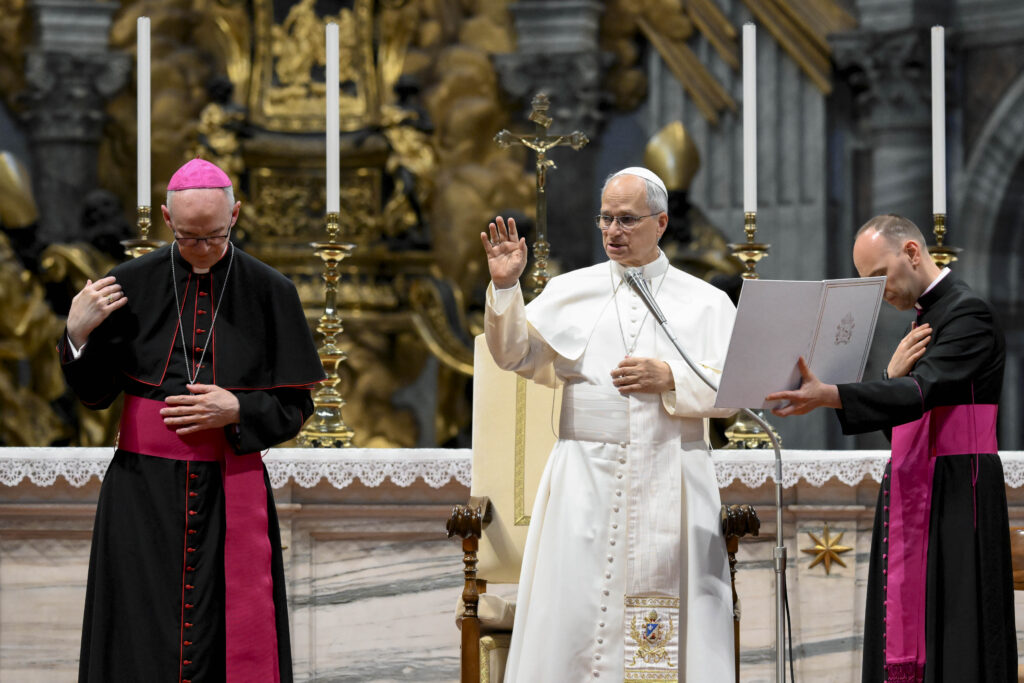 Pope Leo XIV gives his apostolic blessing at the end of the general audience in St. Peter’s Basilica on Aug. 19, 2026. | Credit: Vatican Media