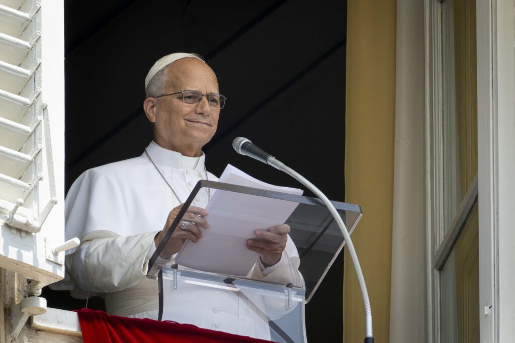 Pope Leo XIV addresses pilgrims gathered in St. Peter's Square at the Vatican for the recitation of the Angelus on August 2, 2026. | Credit: Vatican Media