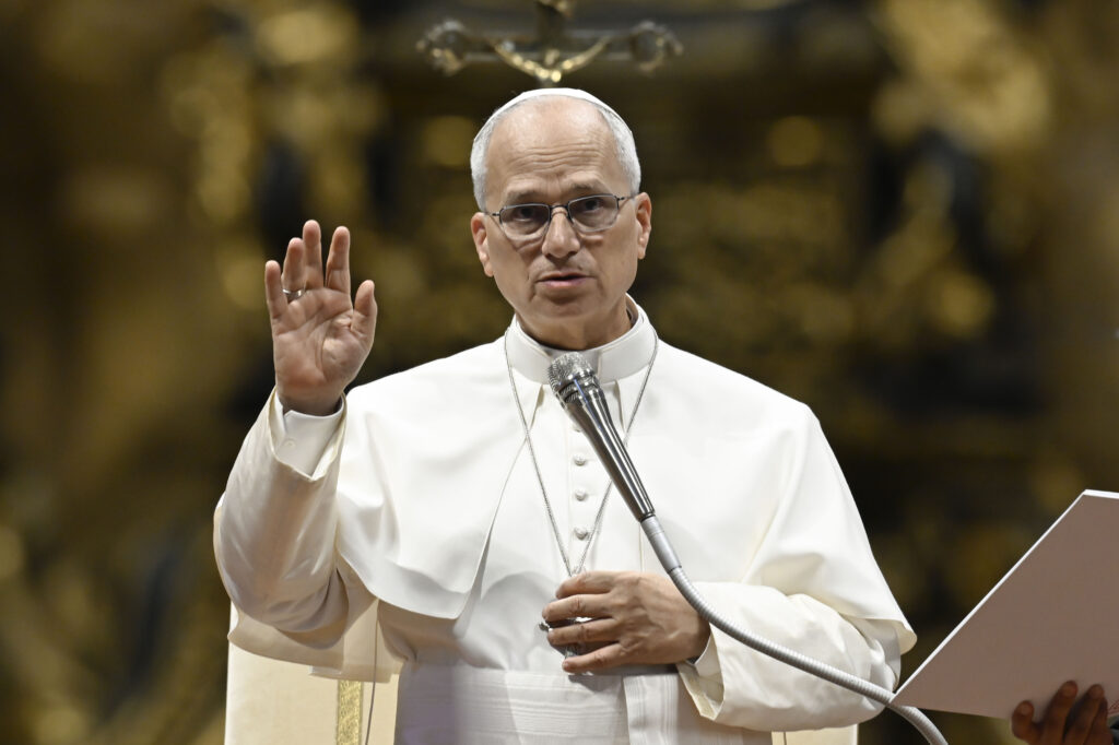 Pope Leo XIV gives his apostolic blessing at the end of the general audience in St. Peter’s Basilica on Aug. 26, 2026. | Credit: Vatican Media