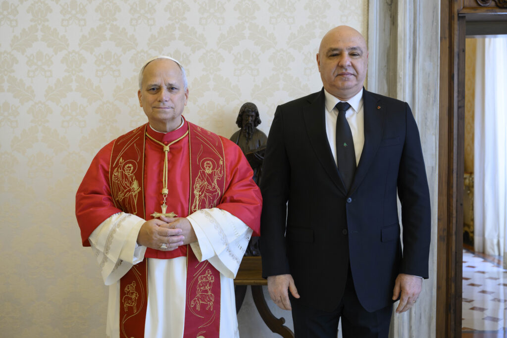 Pope Leo XIV meets with Lebanese President Joseph Aoun on Aug. 20, 2026, at the Apostolic Palace in the Vatican. | Credit: Vatican Media