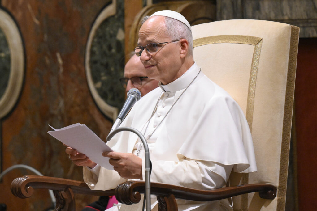 Pope Leo XIV addresses members of the International Institute of Administrative Sciences on Aug. 28, 2026, at the Vatican. | Credit: Vatican Media