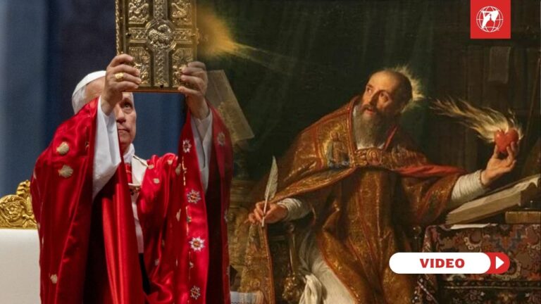 Pope Leo at Pentecost. Credit: Daniel Ibanez | EWTN Vatican. Image created in Canva by Jacob Stein.