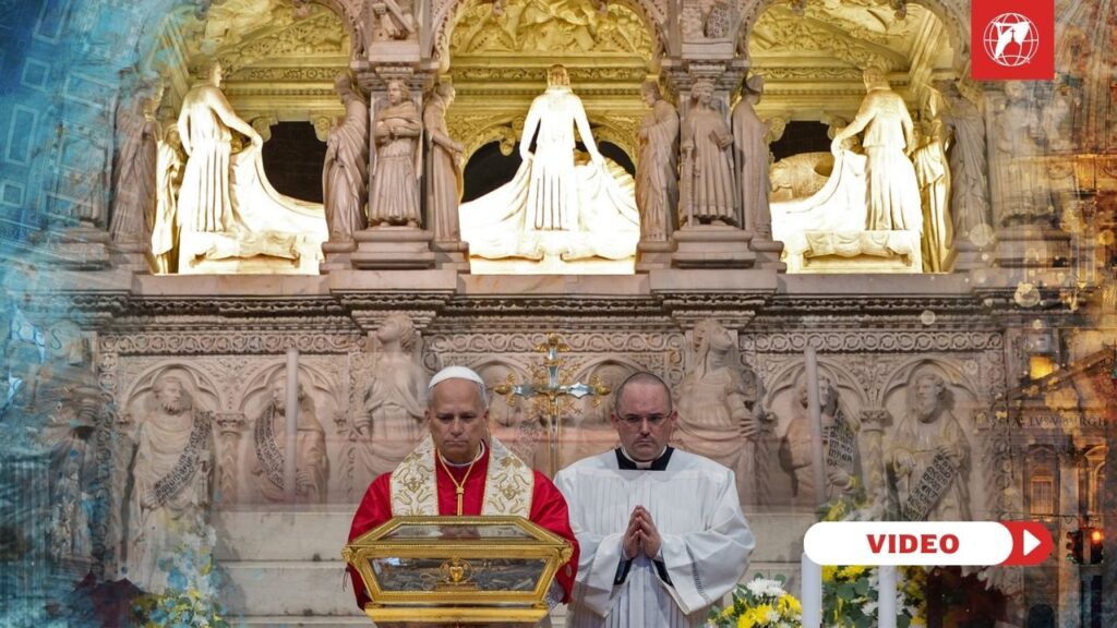 Pope Leo visits the tomb of St. Augustine. Credit: Vatican Media