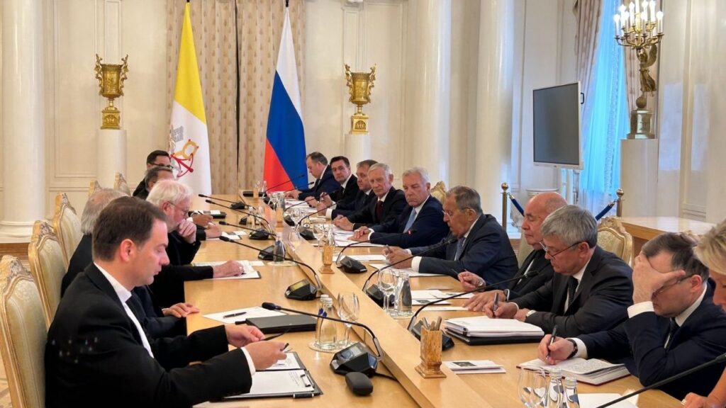 Archbishop Paul R. Gallagher meets Russian Foreign Minister Sergey Lavrov in Moscow to discuss international issues, with a focus on the war in Ukraine and prospects for peace. Credit: Vatican Secretary of State X account
