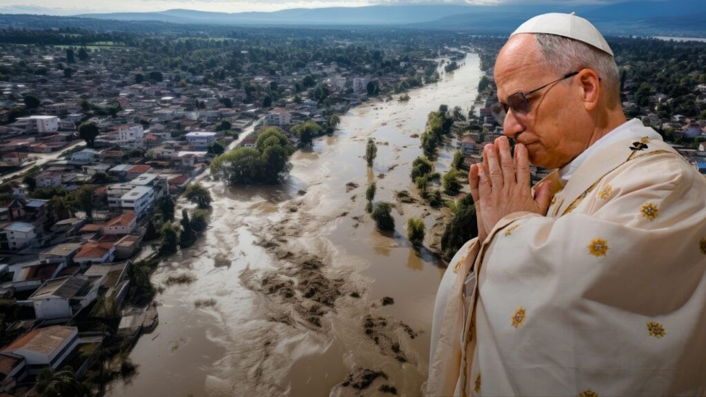 Pope Leo in prayer. Credit: Vatican Media. Image created in Canva by Jacob Stein.