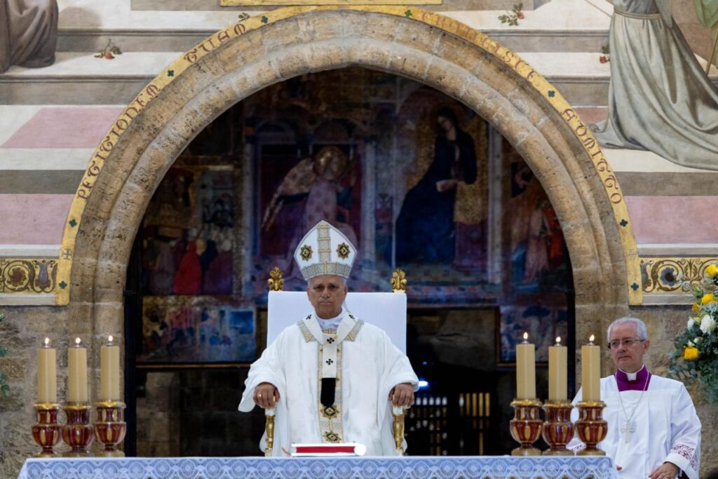 Pope Leo XIV celebrates Mass at the Basilica of St. Mary of the Angels in Assisi on Aug. 6, 2026. | Credit: Daniel Ibáñez/EWTN News