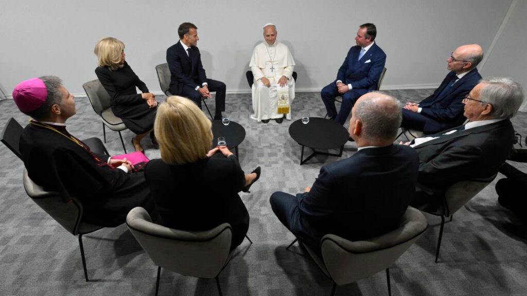 Pope Leo XIV meets with religious leaders at an interreligious meeting at the Robert Schuman Conference Center in Metz, France, on Sept. 28, 2026. | Credit: Vatican Media