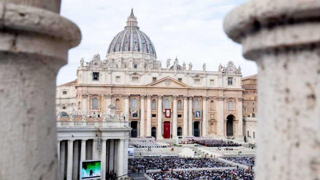 A view of St. Peter’s Basilica during the canonization Mass of St. Giovanni Battista Scalabrini and St. Artemide Zatti on Oct. 9, 2022. | Credit: Daniel Ibañez/EWTN News