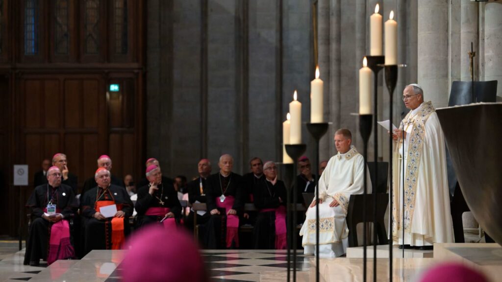 Pope Leo XIV delivers a homily during a celebration of Vespers at Notre-Dame Cathedral in Paris on Sept. 25, 2026. | Credit: Vatican Media