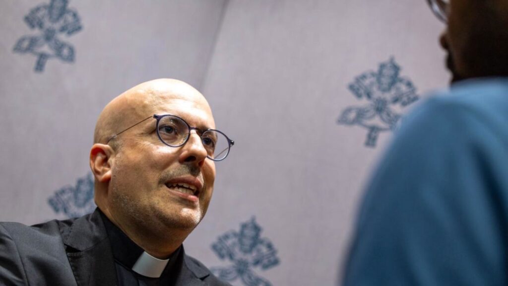 Father Roberto Regoli, president of the Vatican Foundation Joseph Ratzinger-Benedict XVI, speaks to EWTN News at the Holy See Press Office in Rome on Sept. 22, 2026. | Credit: Daniel Ibañez/EWTN News