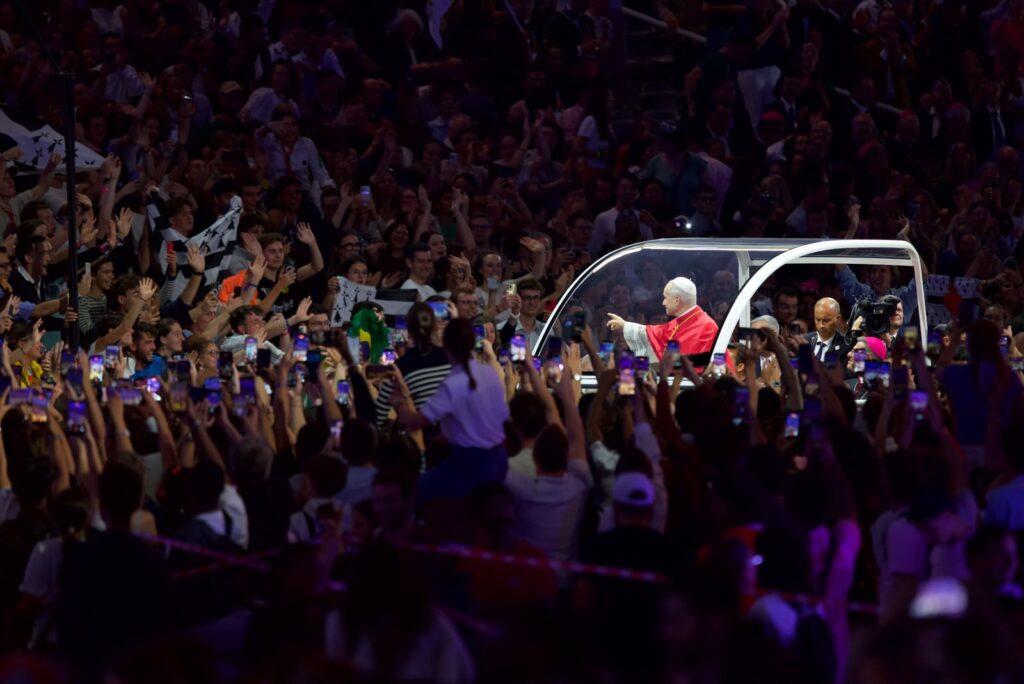About 80,000 young people greet Pope Leo XIV at the Stade de France on Sept. 25, 2026. | Credit: Daniel Ibáñez/EWTN News