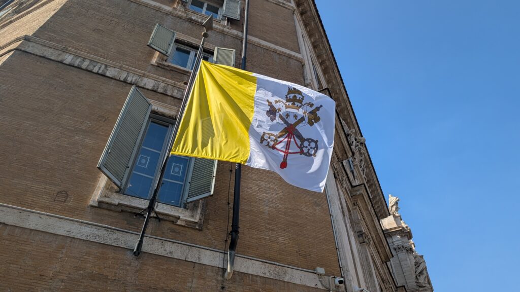 A flag of Vatican City State flies outside the Papal Basilica of St. Mary Major in Rome on July 30, 2026. | Credit: Ishmael Adibuah/EWTN News