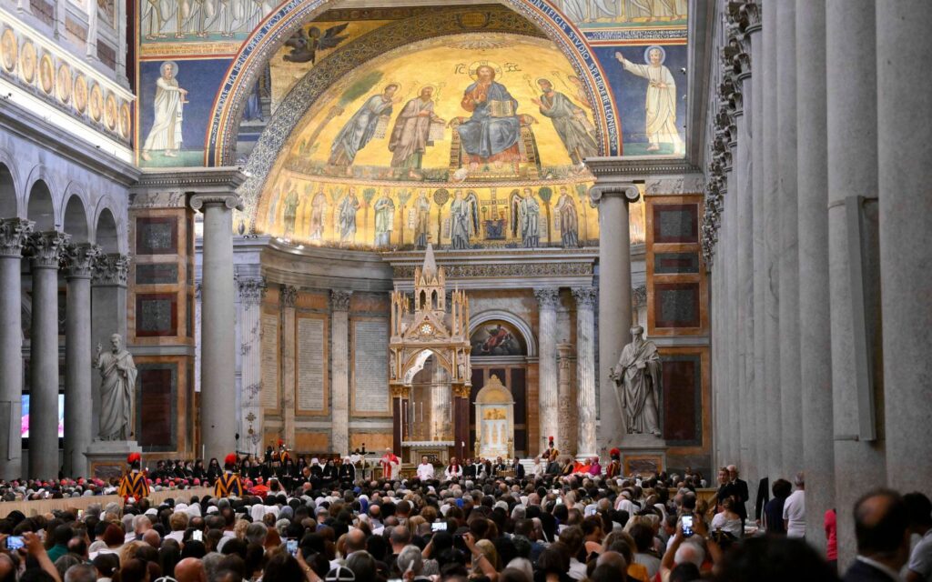 Pope Leo XIV celebrate Mass for the commemoration of the martyrs and witnesses of the faith of the 21st century on Sept. 14, 2025, at the Basilica of St. Paul Outside the Walls in Rome. | Credit: Vatican Media