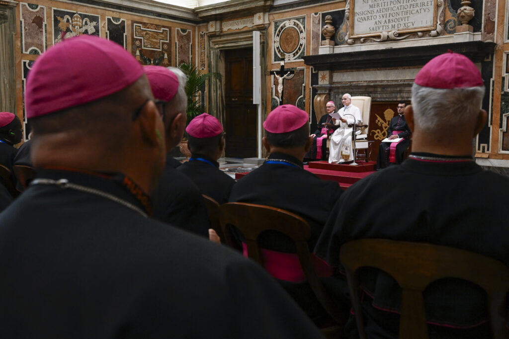 Pope Leo XIV addresses a group of bishops who are friends of the Focolare Movement on Sept. 9, 2026, at the Vatican. | Credit: Vatican Media