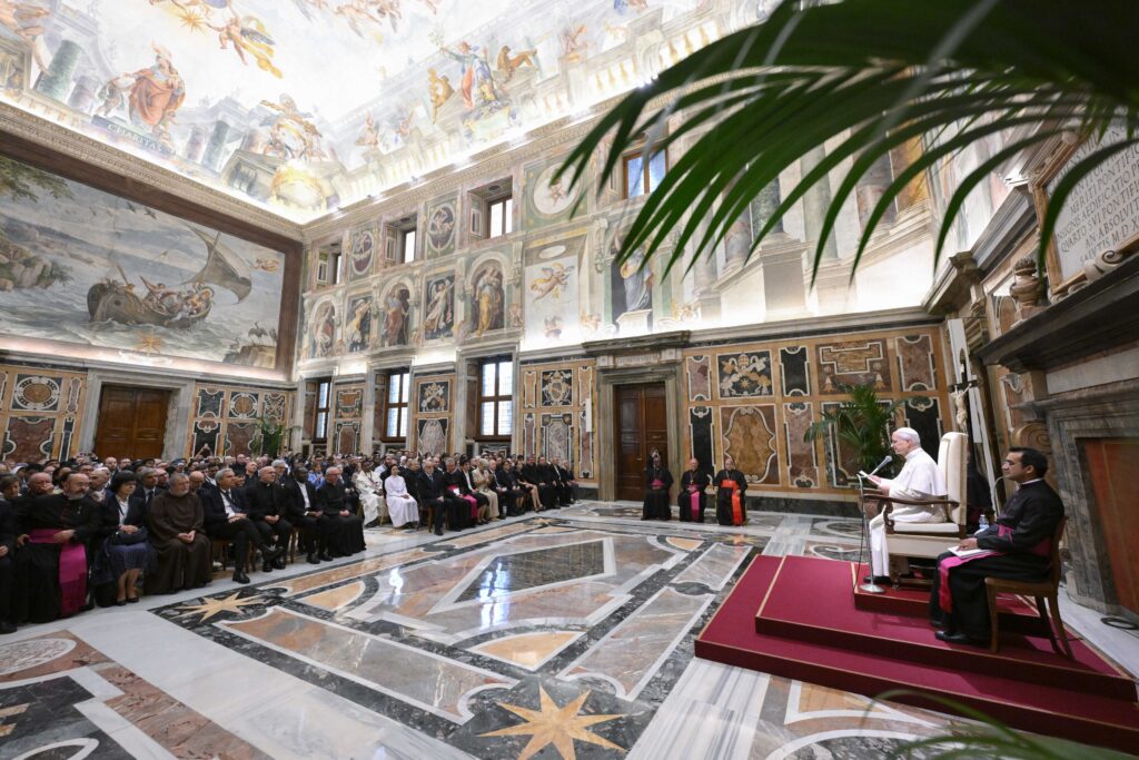 Pope Leo XIV addresses the participants of the conference “The 21st Century: A New Time of Martyrs?” during a private audience at the Apostolic Palace in the Vatican on Sept. 16, 2026. | Credit: Vatican Media