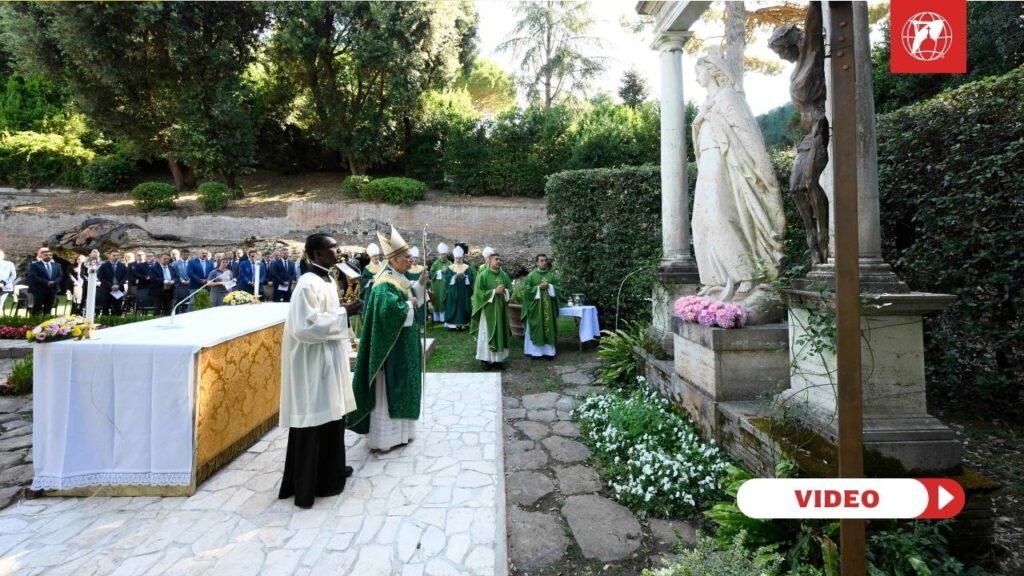 Pope Leo celebrates Mass at Borgo Laudato Si' for the Care of Creation. Credit: Vatican Media