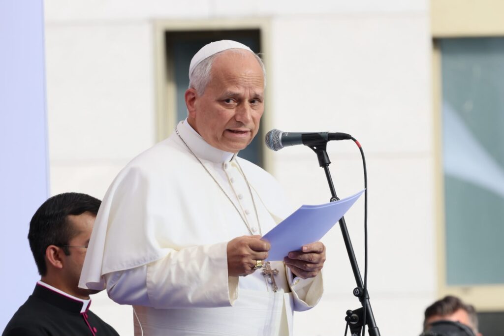Pope Leo XIV addresses the staff and sick community of Accueil Notre Dame in Lourdes, France, on Sept. 27, 2026. | Credit: Daniel Ibáñez/EWTN News
