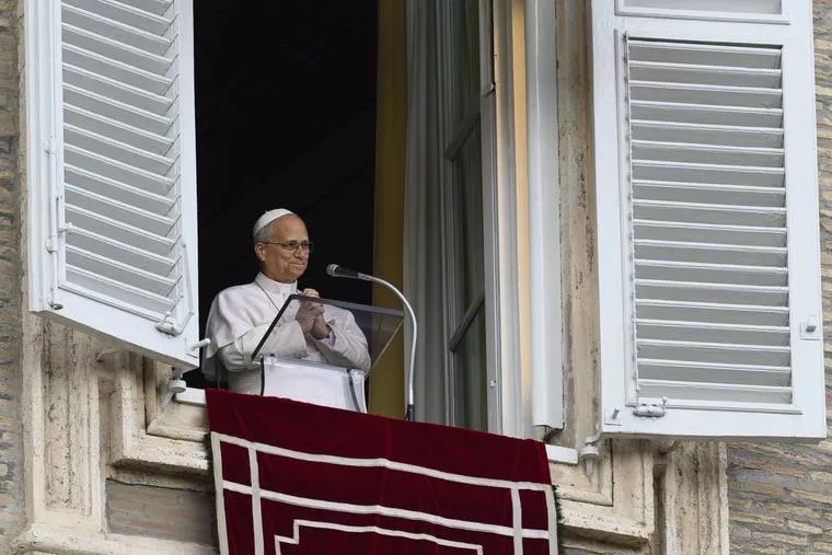 Pope Leo looks out at the crowd gathered for his Sunday Angelus address on Oct. 18, 2026, the day after he left the hospital following lung surgery. (Photo: Matteo Pernaselci / Vatican Media)