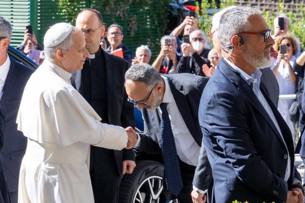 Dr. Luigi Carbone greets Pope Leo XIV at Gemelli Hospital in Rome on Oct. 13, 2026. | Credit: Daniel Ibáñez/EWTN News