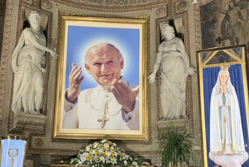 An image of St. John Paul II is visible in a side chapel of the Church of Santo Spirito in Sassia in Rome. | Credit: Courtney Mares/EWTN News