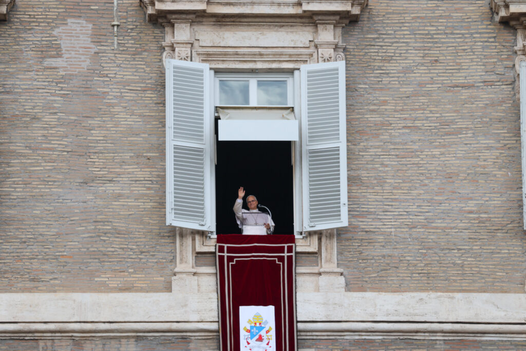 Pope Leo XIV addresses pilgrims gathered in St. Peter's Square at the Vatican, one day after leaving the hospital for cancer surgery, on Oct. 18, 2026. | Credit: Zofia Czubak/EWTN News