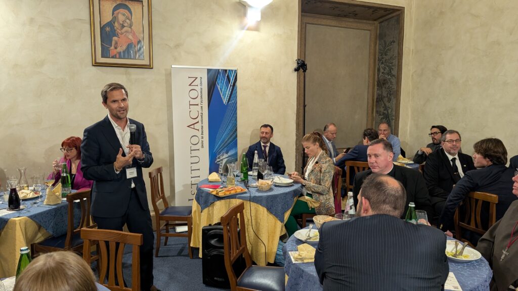 Andreas Thonhauser, vice president and chief global officer at EWTN, speaks at the conference “Communicating Truth in an Age of AI,” organized by the Acton Institute, on Oct. 15, 2026, in Rome. | Credit: Ishmael Adibuah/EWTN News