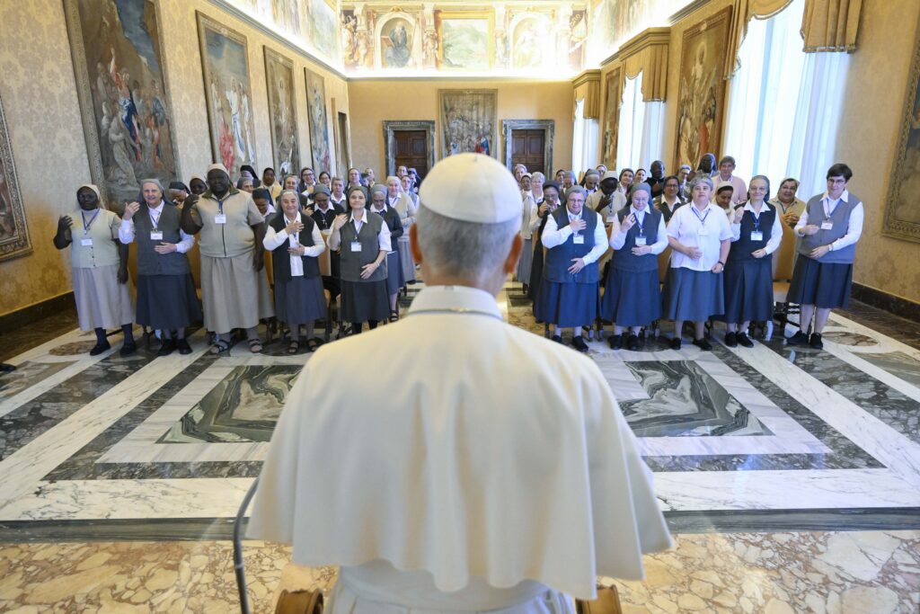 Pope Leo XIV blesses the Sisters of Charity of Saint Jeanne-Antide Thouret after his private audience with them at the Apostolic Palace in the Vatican on Oct. 26, 2026. | Credit: Vatican Media