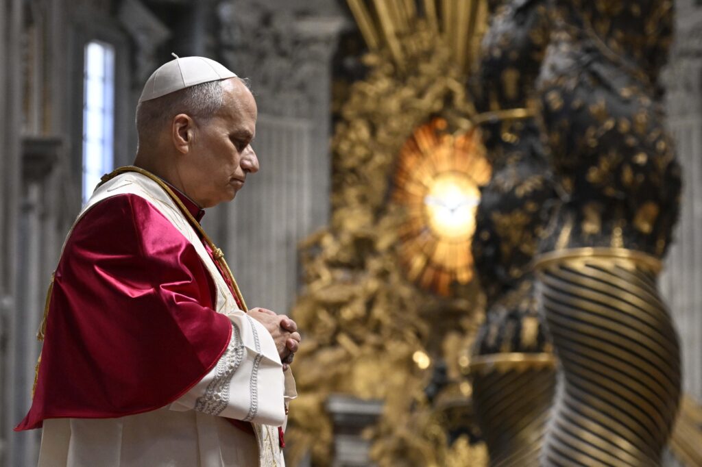 Pope Leo XIV presides over a prayer vigil in St. Peter’s Basilica on Saturday, April 11, 2026. | Credit: Vatican Media