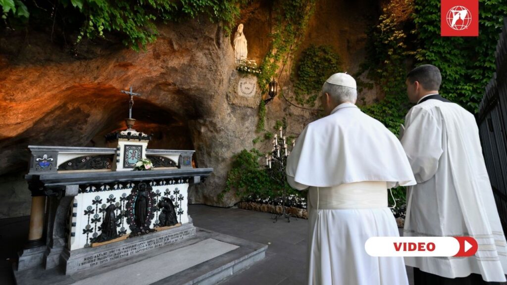 Pope Leo prays the Rosary in the Vatican Gardens. Credit: Vatican Media.
