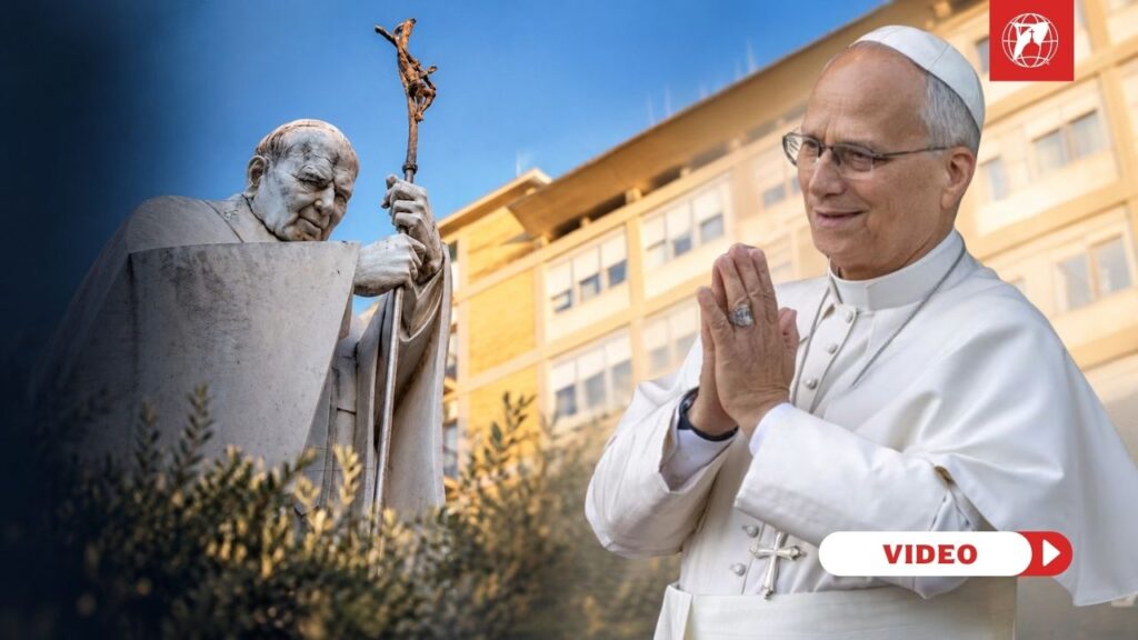 A statue of St. John Paul II stands outside Gemelli Hospital in Rome. | Credit: Daniel Ibañez/EWTN News
